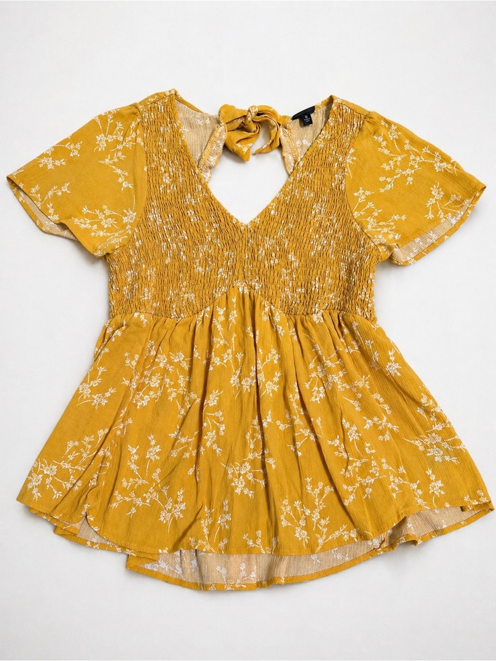 Torrid Mustard Yellow Floral Smocked Peplum Blouse Size 0